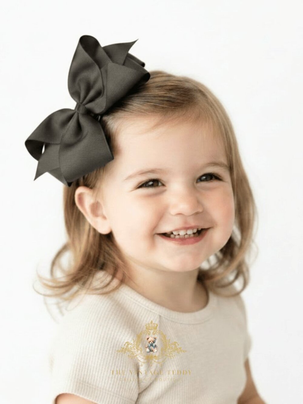 Pretty Girls Hair Bows Grosgrain Ribbon Clips Hair Accessories Dark Gray 6 Inch